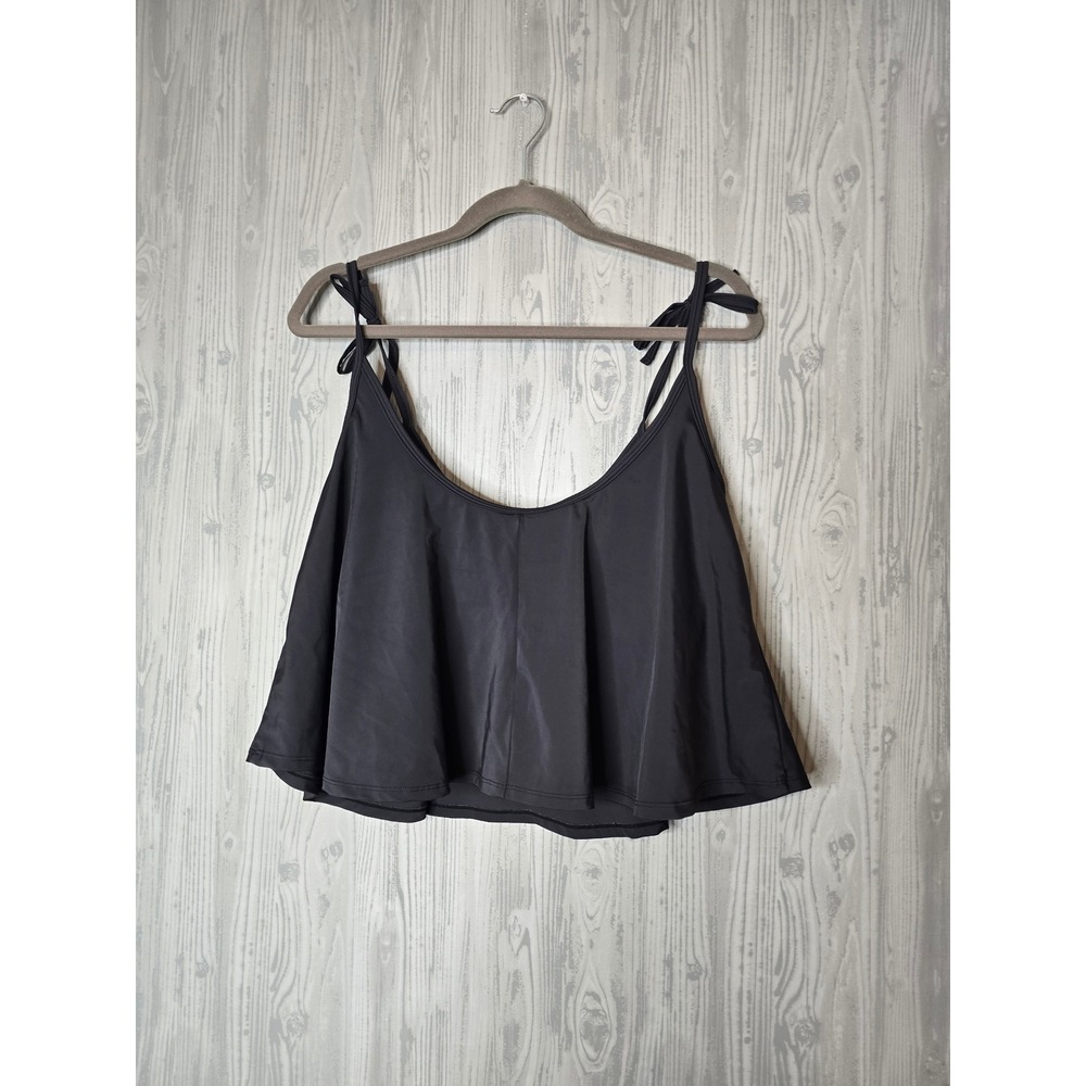 Kortni Jeane Black Tie Shoulder Swing Swim Top XL Scoop Neck Babydoll Flowy